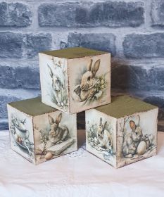 Cubes en bois lapins de pâques